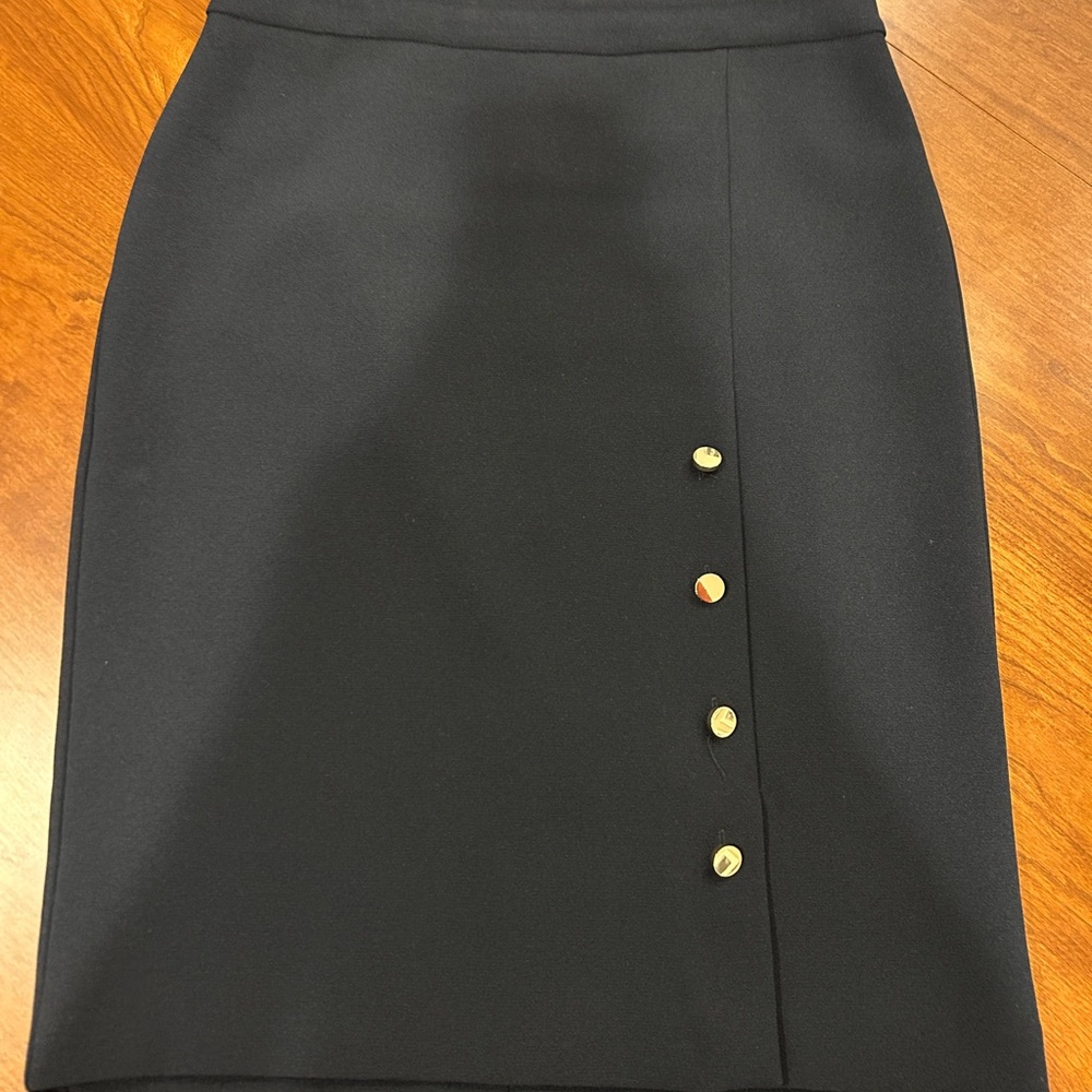 Ann Taylor Navy Pencil Skirt with Gold Button Detail
